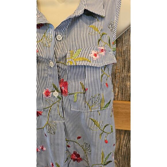 Bcbg size L button front chambray striped floral shirt tunic dress EUC whimsical - Picture 5 of 7